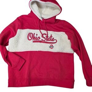 Ohio State Buckeyes Red Sherpa Trim Hoodie Sweatshirt Women's XL